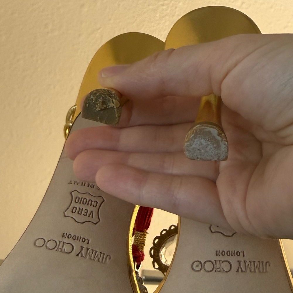 New Vintage Jimmy Choo Gold Jewel Thong Sandals with Burgundy Rope Tie 37 - Picture 12 of 12